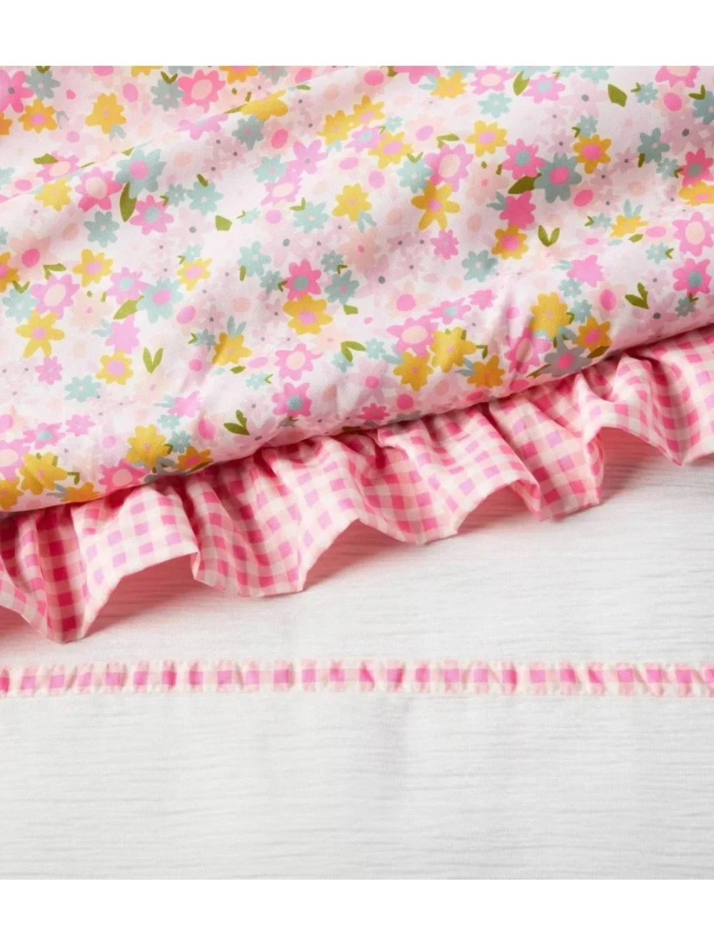 Precious TWIN Pink Bows Ruffles Floral Gingham Comforter Set ~ NEW